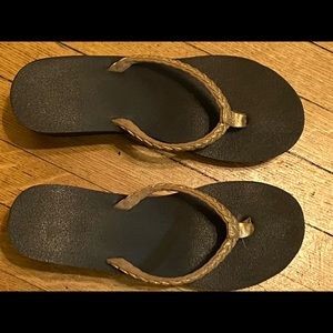 Gold braided Sanuk wedge sandals